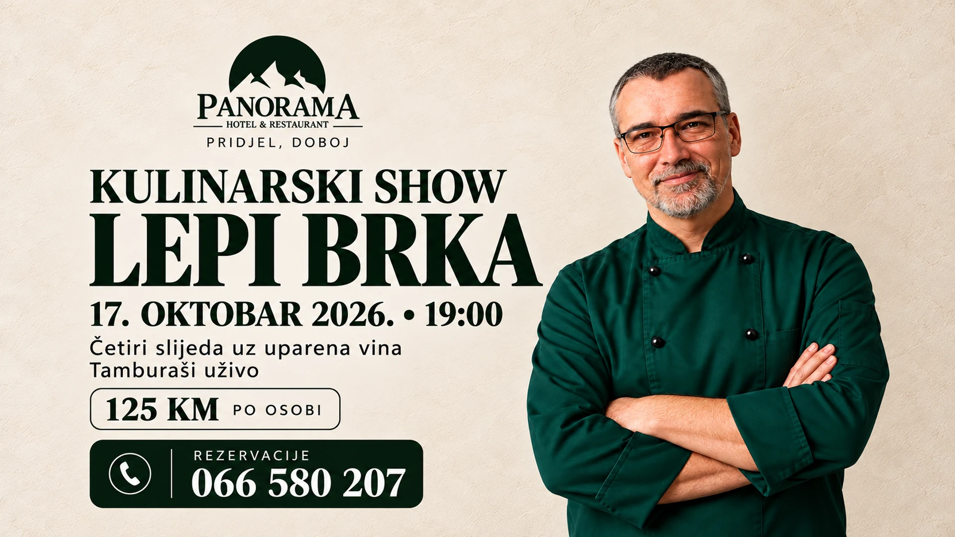 Kulinarski show Lepi Brka u restoranu Panorama, 17. oktobar 2026. u 19 časova